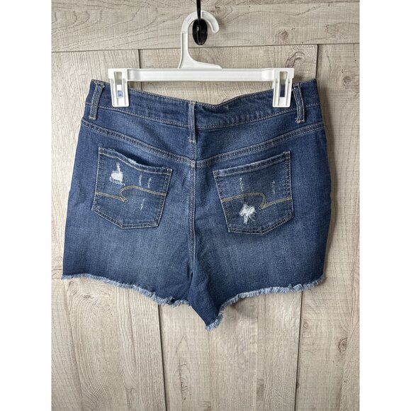 Time And Tru Womens High Rise Distressed Denim Shorts Size 14 With Frayed Hem - Picture 2 of 7